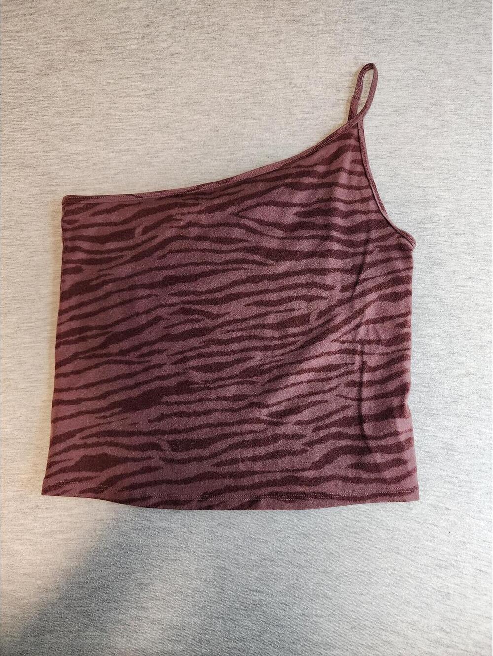 American Eagle Burgundy Zebra Print One-Shoulder Tank Top Sz S/P
